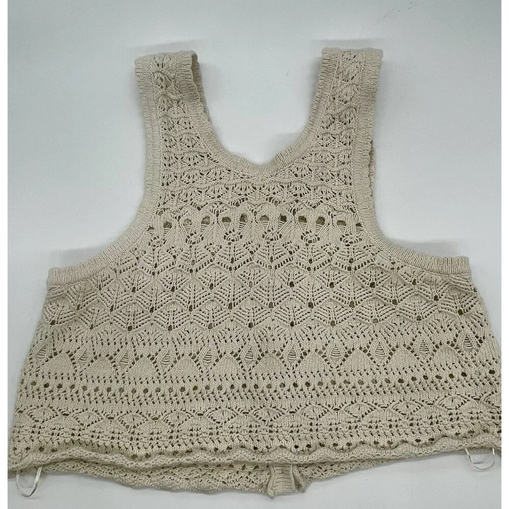House of‎ Harlow 1960 Revolve Crochet Knit Crop Top L Beige Cotton Boho Hippie
